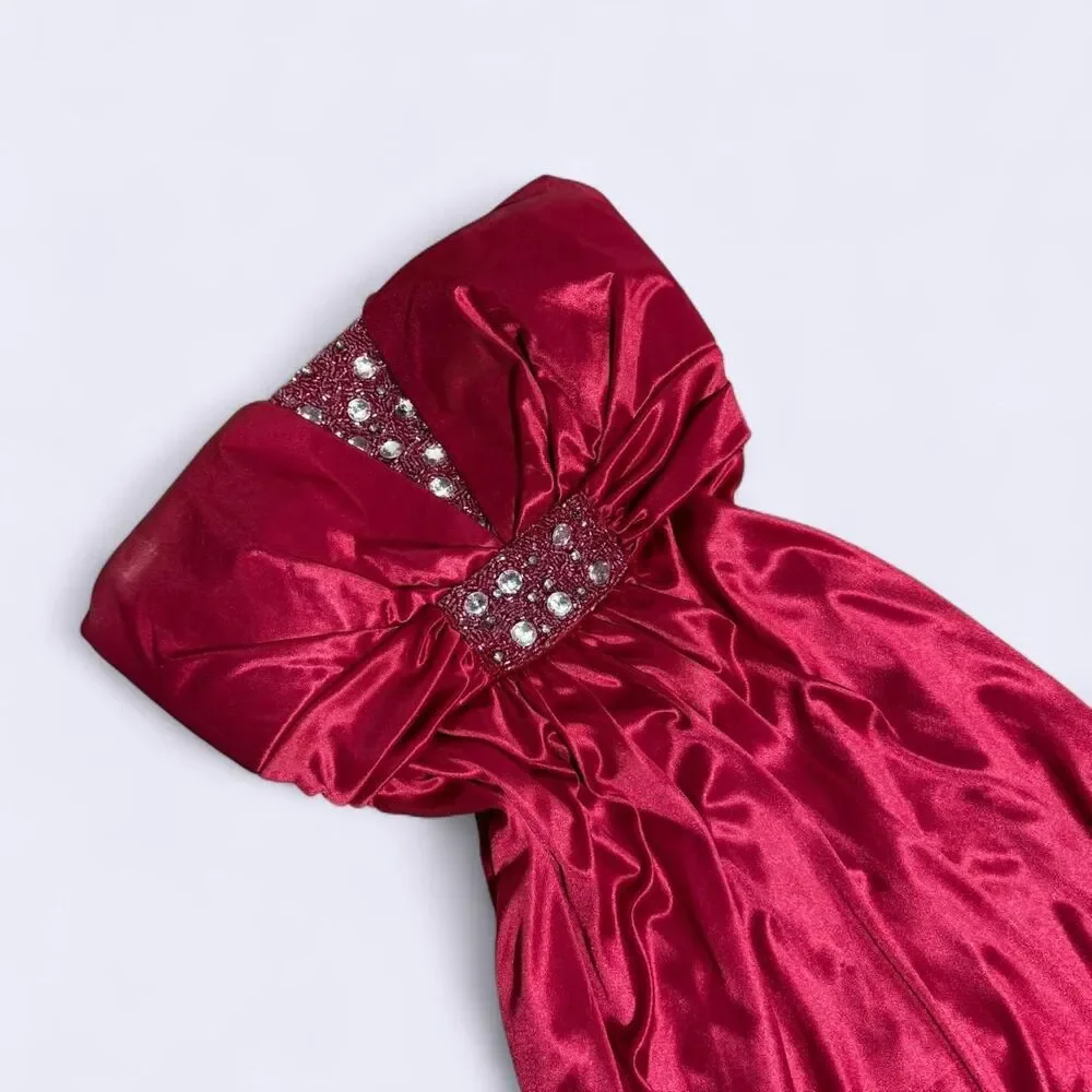 Y2K VINTAGE Red satin my Michelle prom dress with beaded bodice and cinched back - Picture 3 of 8